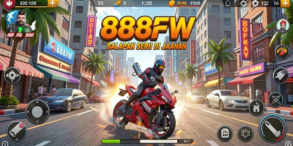 Tampilan gameplay balapan menegangkan di 888FW.