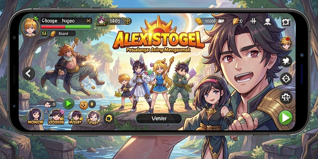 Tampilan gameplay menarik ALEXISTOGEL dengan karakter anime yang beragam.