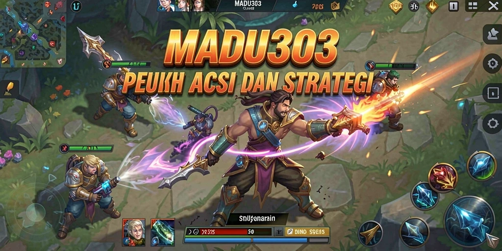 Screenshot gameplay MADU303 yang menampilkan pertarungan seru di arena.