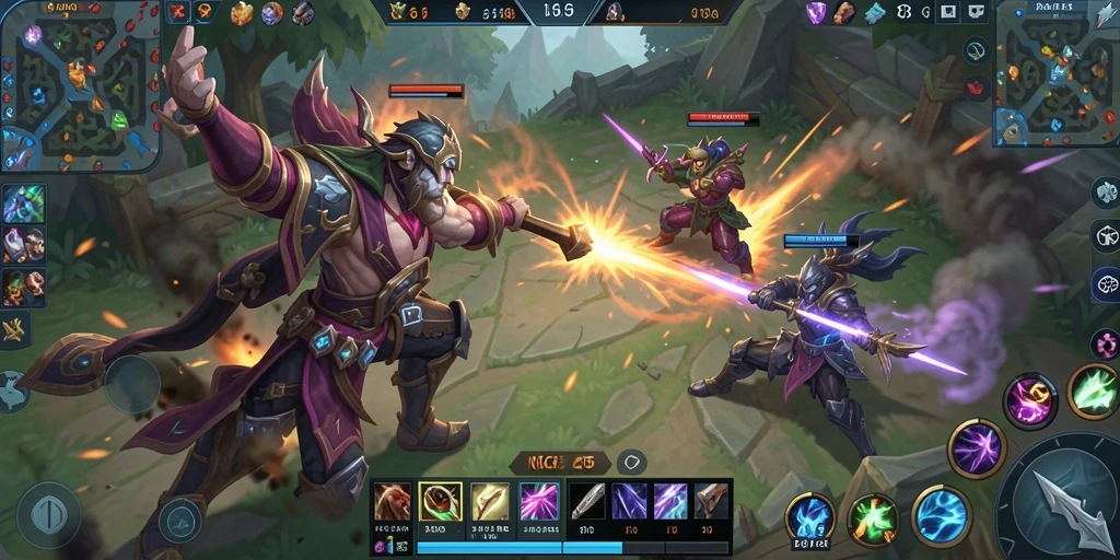 Screenshot gameplay MOBA MG525 menampilkan aksi luar biasa di medan perang.