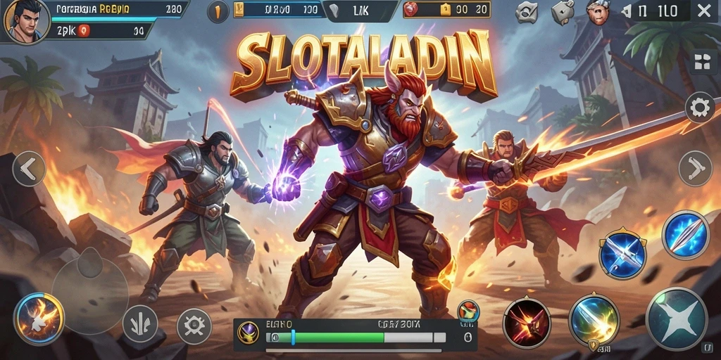 Menampilkan aksi seru di arena Battle Royale SLOTALADIN.