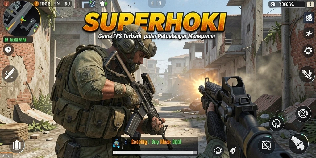 Tangkapan layar SUPERHOKI menampilkan aksi pertempuran intens di dunia FPS.