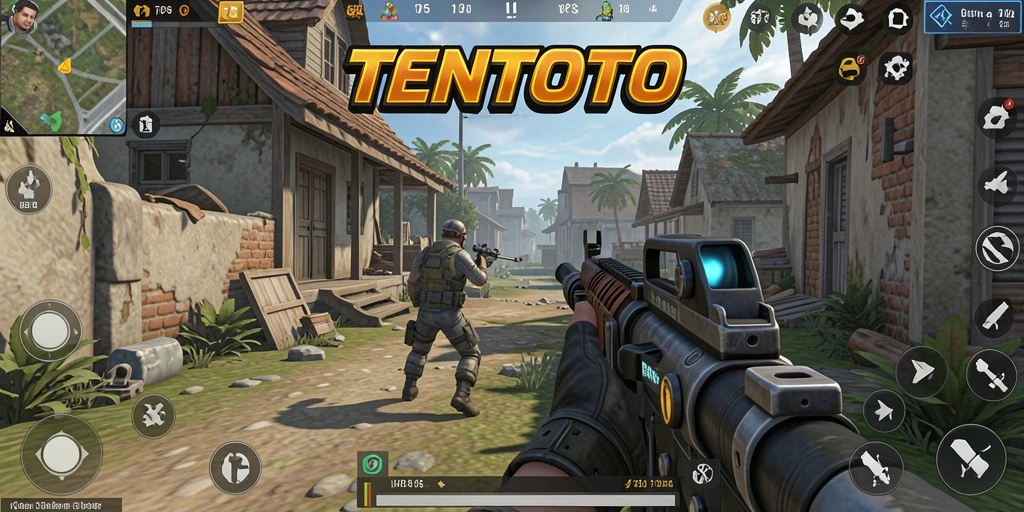 Gameplay TENTOTO yang mendebarkan dengan aksi seru di arena tempur.