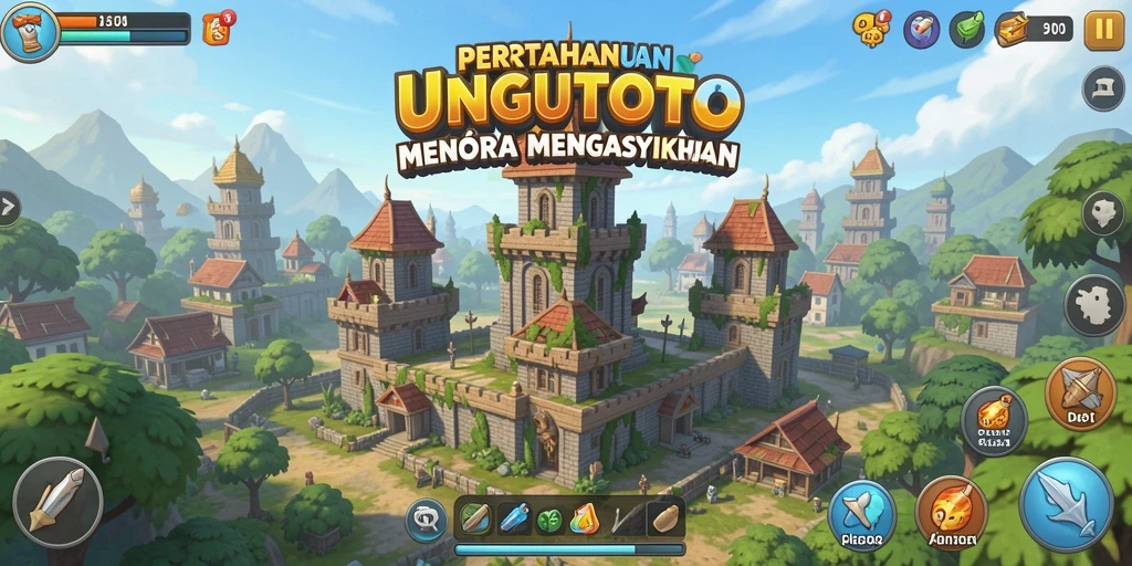 Tampilan dinamis dari gameplay menara pertahanan UNGUTOTO.