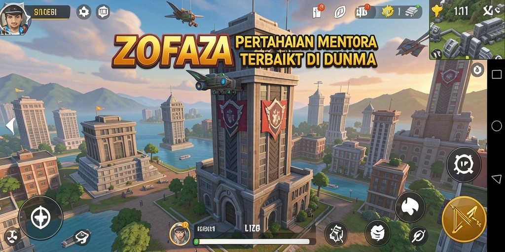 Screenshot ZOFAZA menampilkan aksi menakjubkan dalam pertahanan menara.